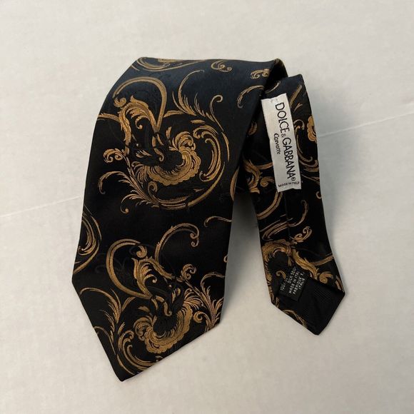 Dolce & Gabbana Cravatte Mens Tie 100% Silk Black/Gold Made In Italy $140 - Picture 1 of 9